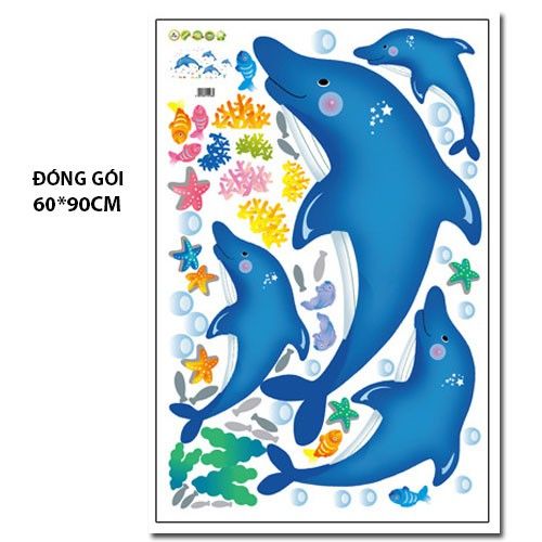 Decal dán tường Gia đình cá heo Sticker Tranh Dán Tường - HPMAY9168-Decal dán tường con vật, Decal dán tường cho bé