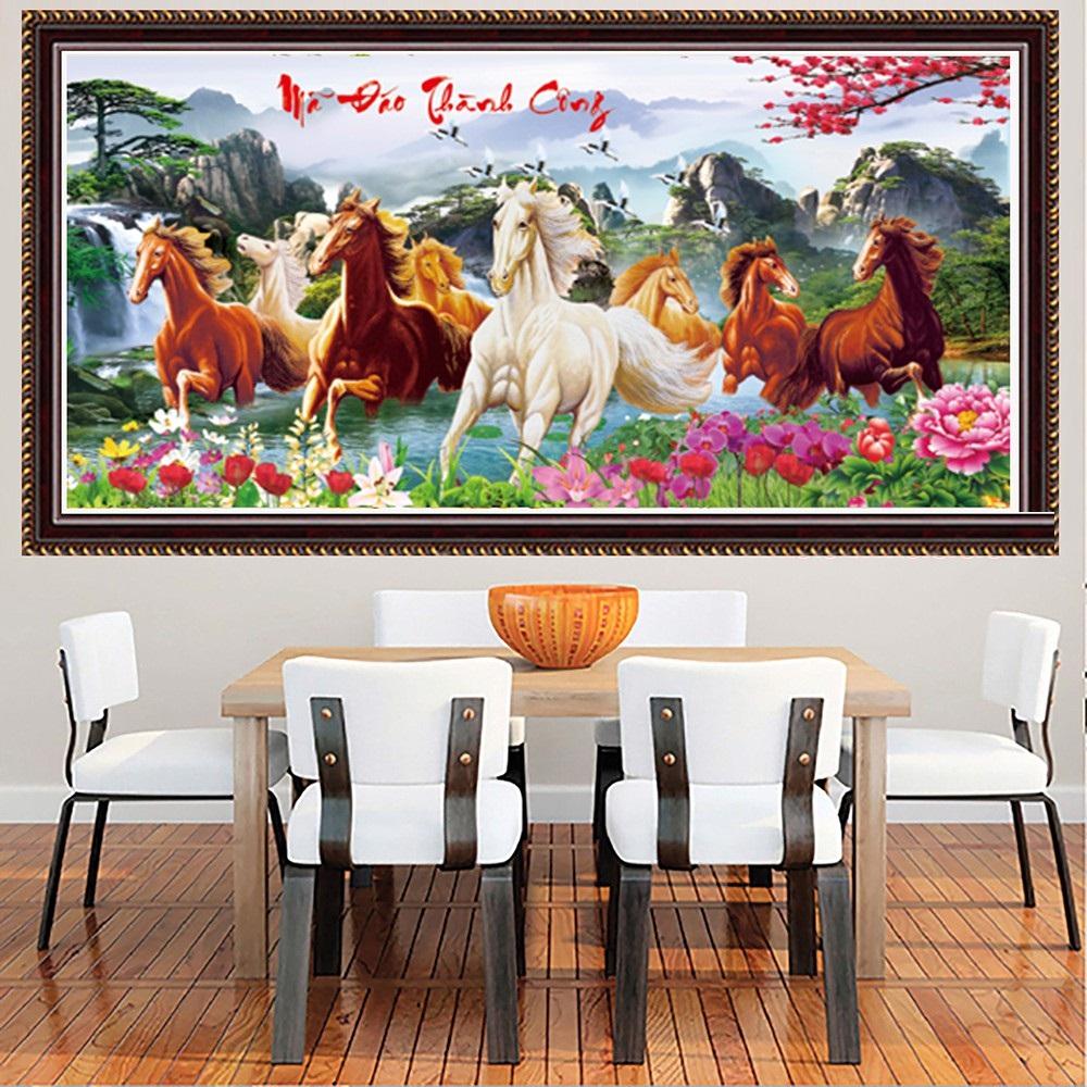 Tranh chấm hạt,  đính đá,  chấm đá, tranh cườm Mã Đáo Thành Công lv172 kích thước 106x55cm