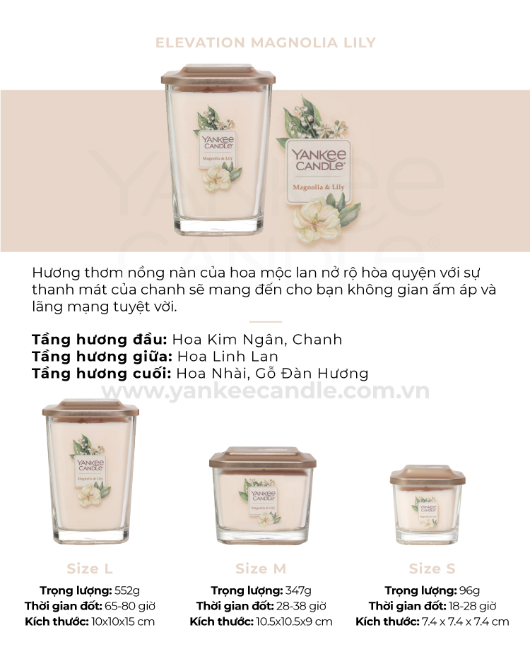 Nến ly vuông Elevation Yankee Candle size S - Magnolia Lily