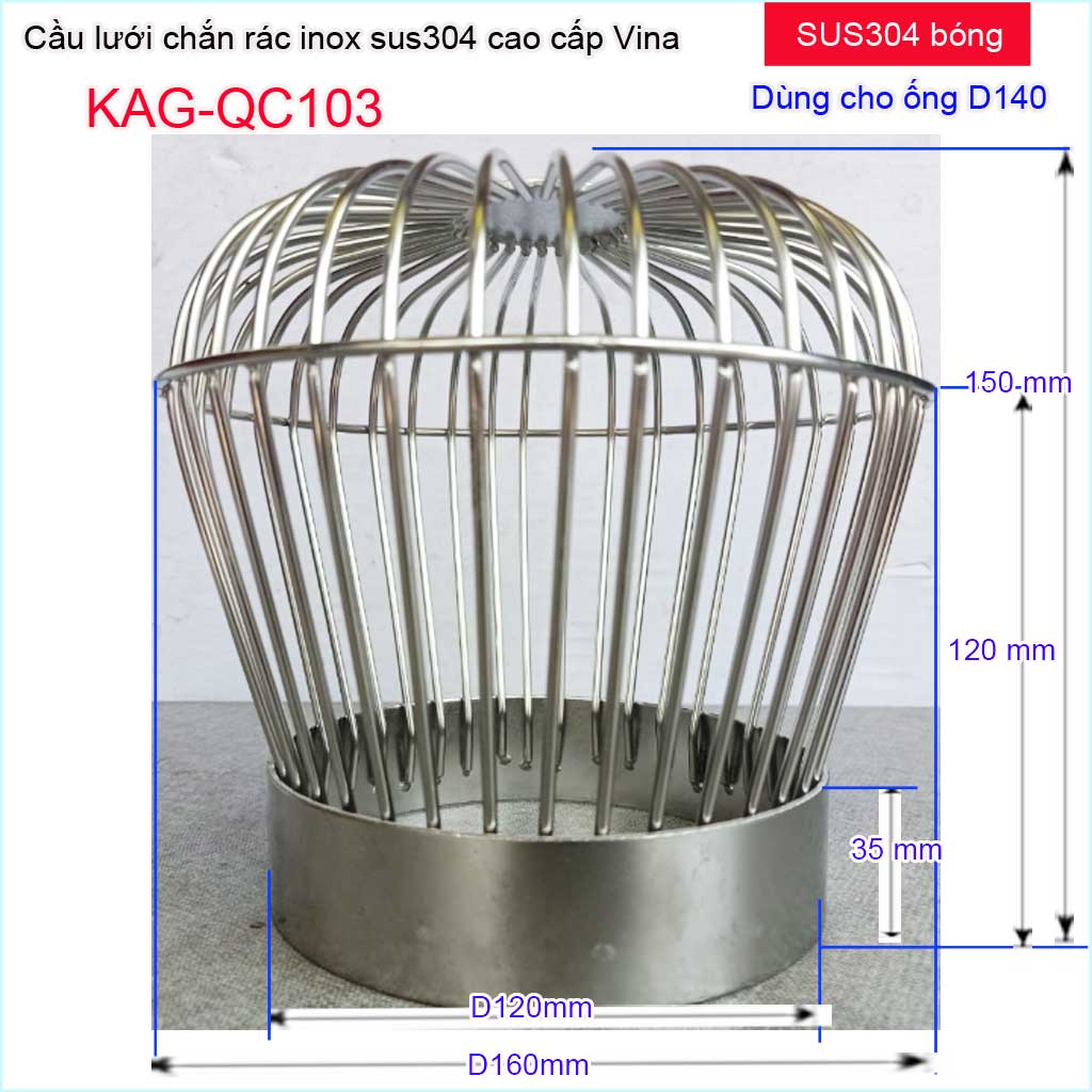 [HCM]Quả cầu lưới Inox 304 dày Blanca KAG-QC103 D140-168 cầu chắn rác sân thượng cầu chặn rác thoát nước mưa D140-168