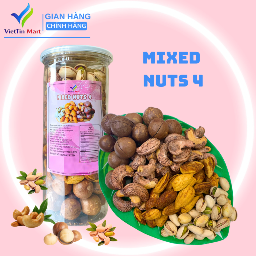 Combo Mix 4 Loại Hạt ( Hạt Dẻ Cười, Hạt Điều, Hạt Macca, Hạnh Nhân Rang Bơ) Viettin Mart 250g/ 150g