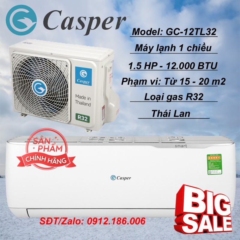 Máy lạnh Casper Inverter 1.5 HP (12.000BTU) GC-12TL32 - Hàng chính hãng (LIÊN HỆ VỚI NGƯỜI BÁN ĐỂ ĐẶT HÀNG)