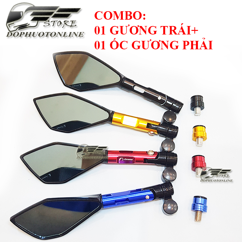 Combo: 01 gương 5 cạnh trái + 01 ốc chân gương bên phải