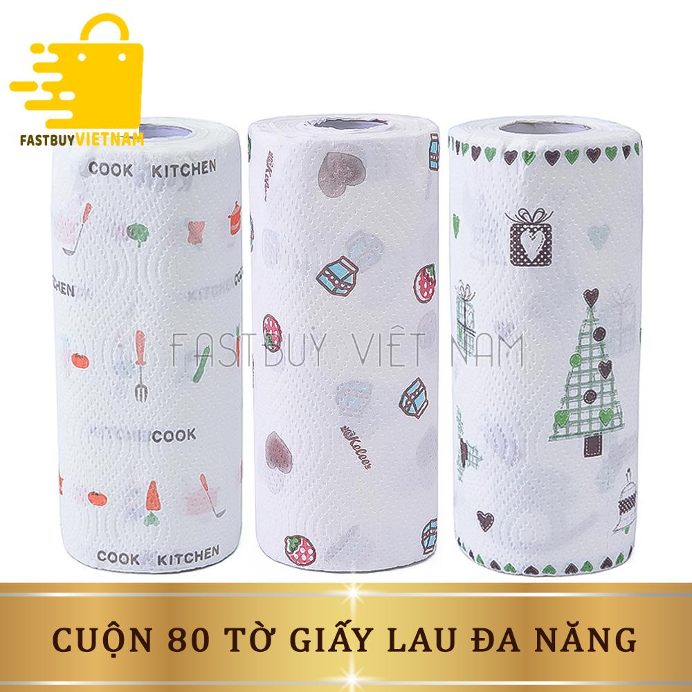 Cuộn 80 Tờ Khăn Giấy Lau Bếp Họa Tiết  Đa Năng, Chất Giấy Siêu Dai Thấm Hút Tốt 1 Cuốn 80 Tờ Dùng Cực Tiết Kiệm
