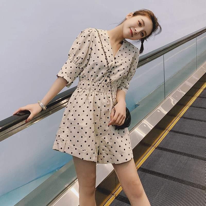 [HCM]Jumpsuit chấm bi tay bo