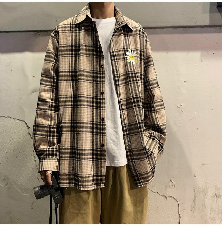 [HCM]Áo Khoác Sơ Mi Caro Chất  Kate in Thêu Bông Cúc Form Rộng Chánh Năng Tốt. Katin