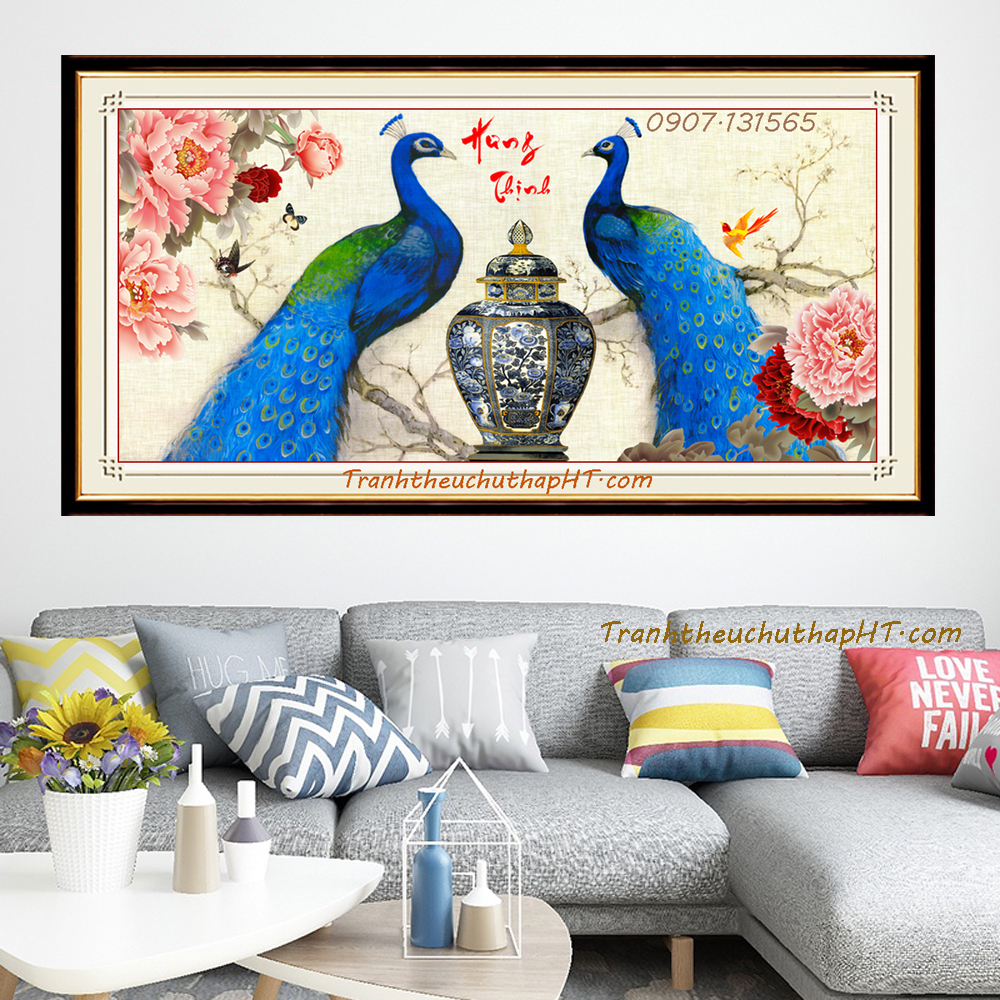 Tranh đính đá con công tài lộc hưng thịnh vs450: 90*46cm - tự đính