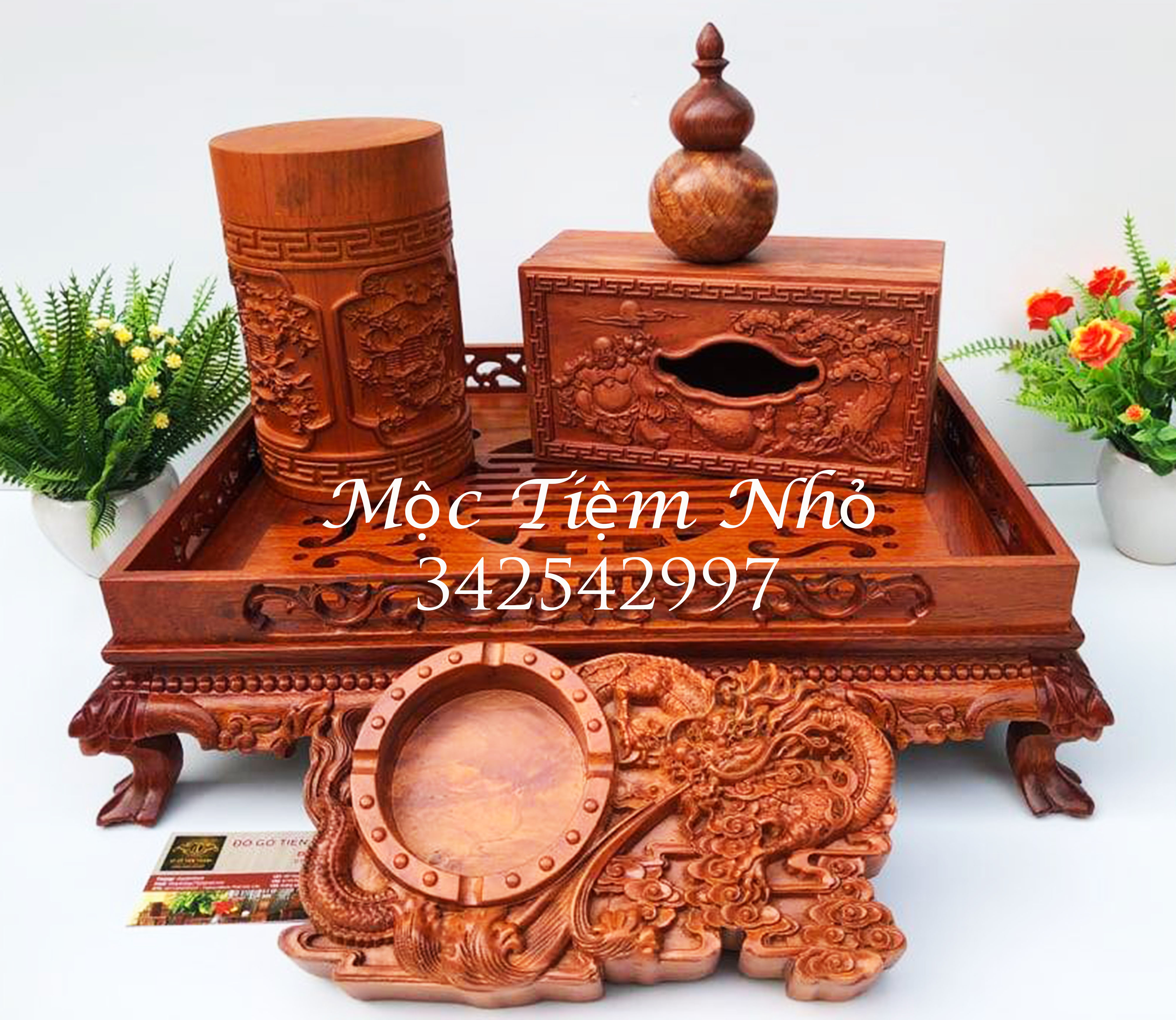 Combo 5 Món Siêu Tiết Kiệm-Khay Trà Rồng-Khay Trà Chân Quỳ-Khay Trà Gỗ Hương-Hộp Chè-Hộp Đựng Chè Gỗ-Hộp Giấy-Hộp Đựng Khăn Giấy-Hộp Đựng Khay Giấy Bằng Gỗ-Hộp Tăm-Gạt Tàn