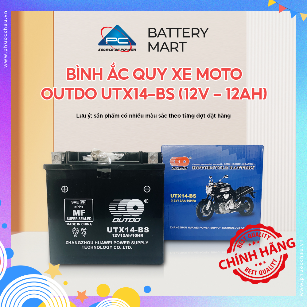 Ắc Quy Xe Moto Phân Khối Lớn OUTDO UTX14 (12V-12AH)