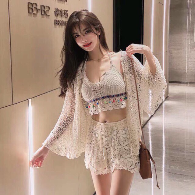Set 3 món bikini kèm áo choàng đi biển cực hot