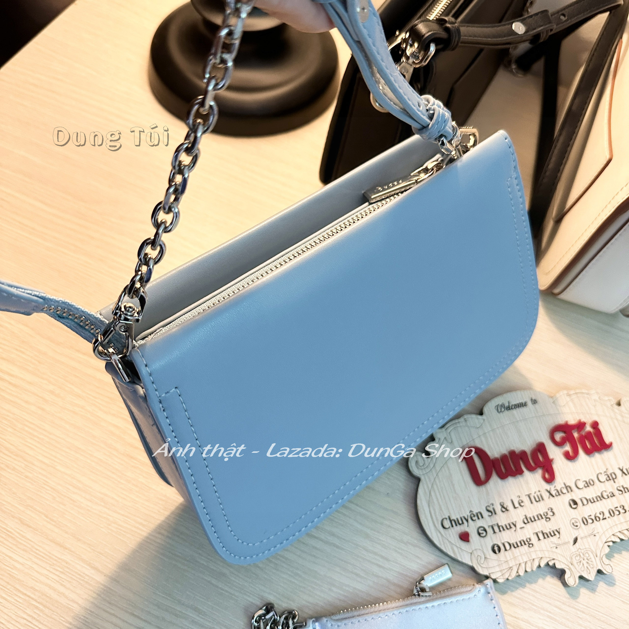 Túi nữ đeo chéo + đeo vai size 21 da trơn mịn kèm ví nhỏ đưng thẻ pw2-76390097 full màu