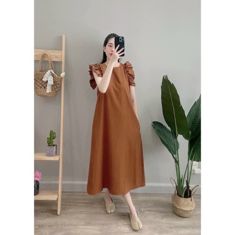 Đầm bầu đũi-Váy bầu dáng suông tay cánh tiên mùa hè chất đũi hàn