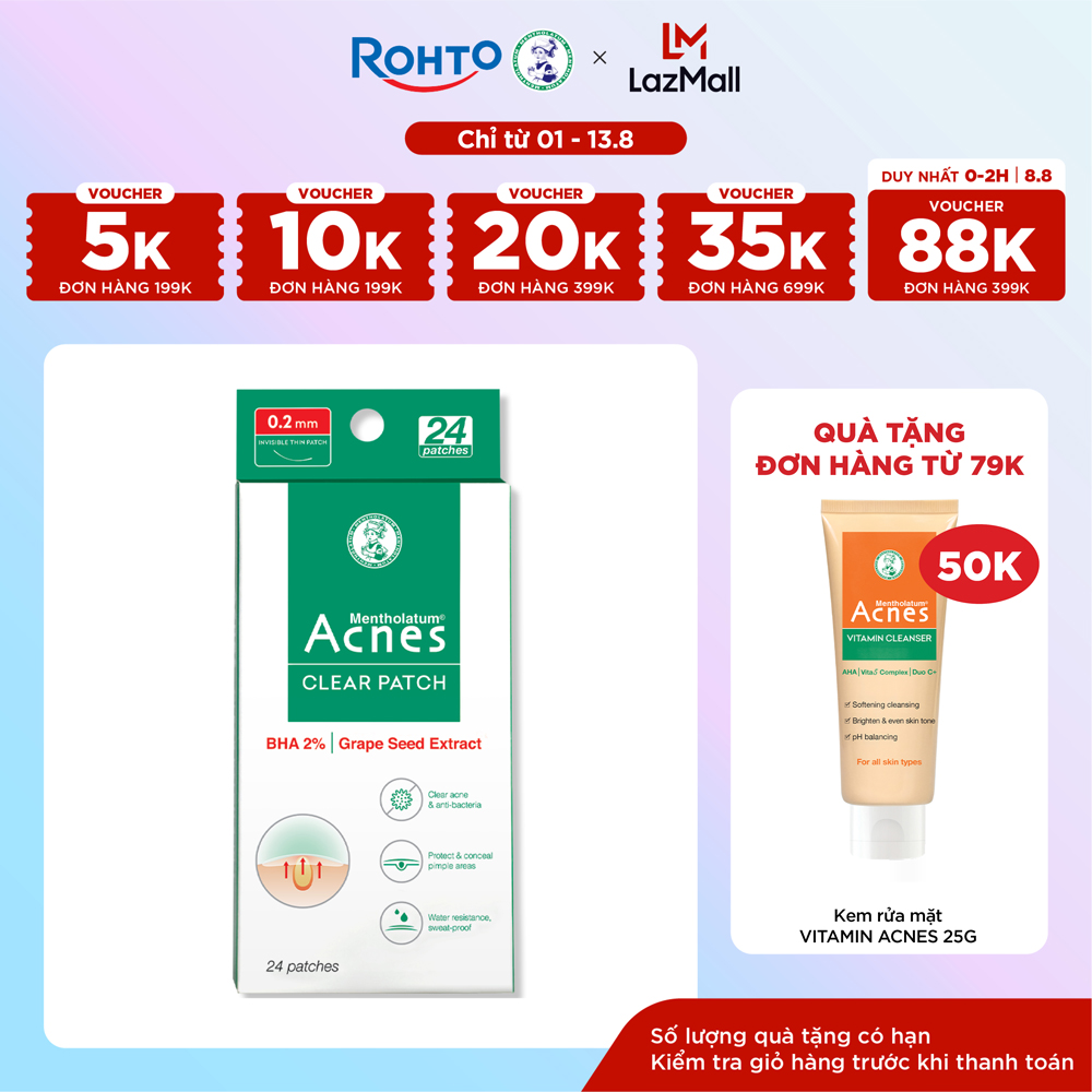 Miếng dán mụn giúp giảm mụn sưng viêm Acnes Clear Patch (24 Miếng)