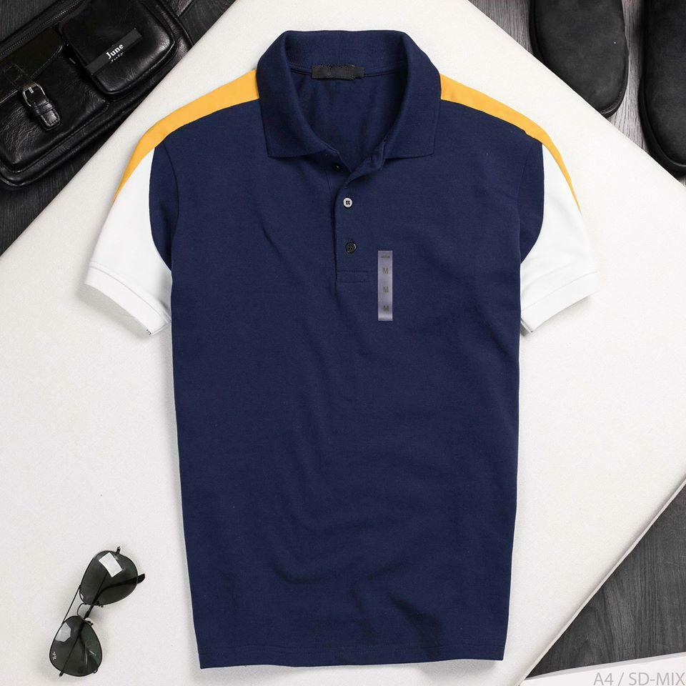 Áo thun nam viền vai cao cấp màu xanh đen ( PONIVALAZA SHOP) Chất vải cá sấu co giản tốt mịn mát và thấm hút mồ hôi tốt