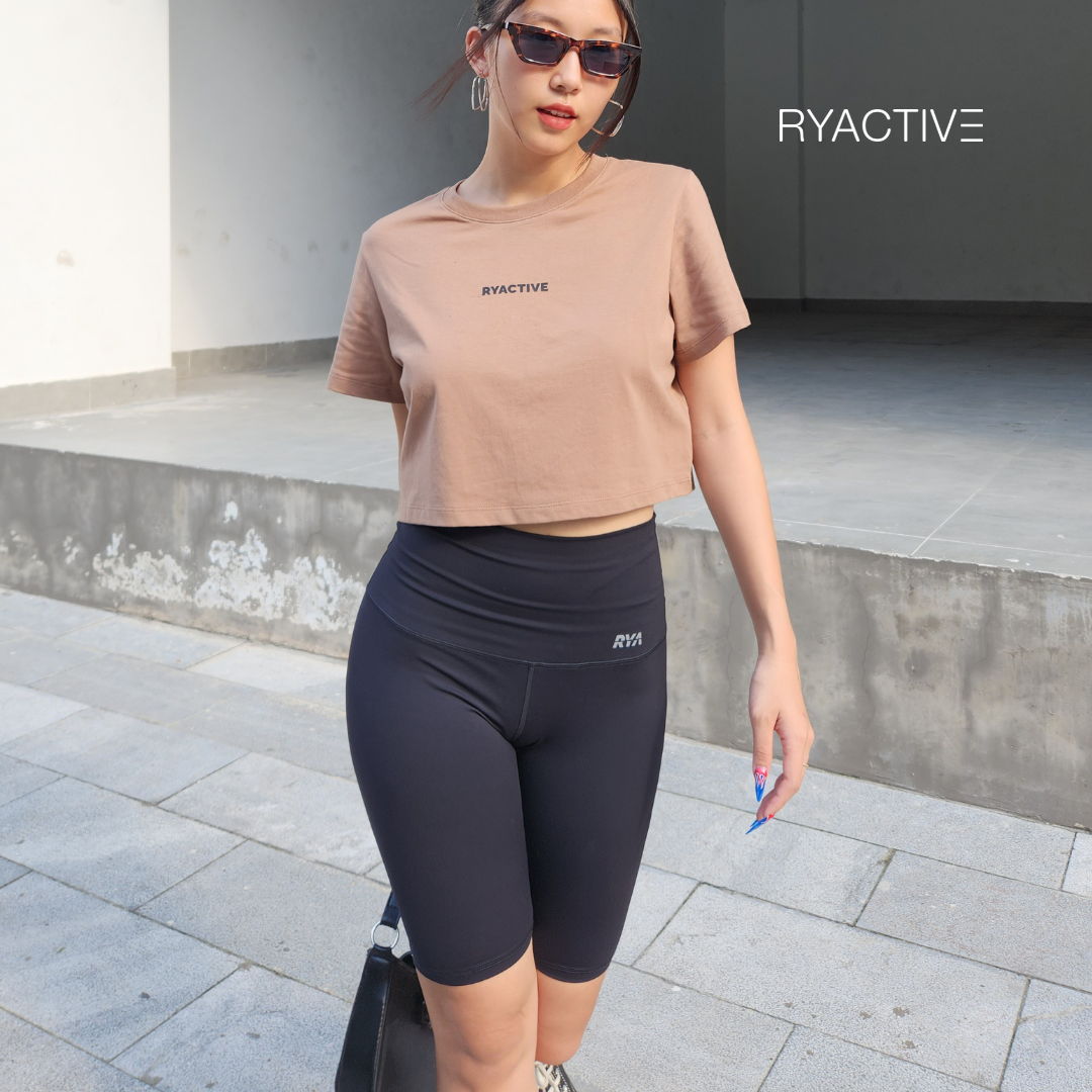 Quần gym nữ đùi/ biker nữ RYACTIVE - LONG BIKER Black