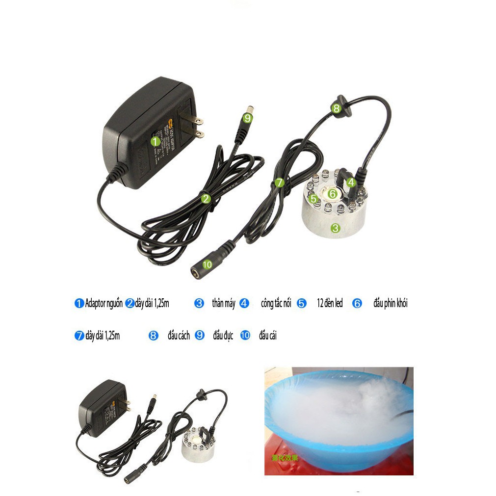 Máy Phun Sương Tạo Khói Mini + Adapter + Đèn Led