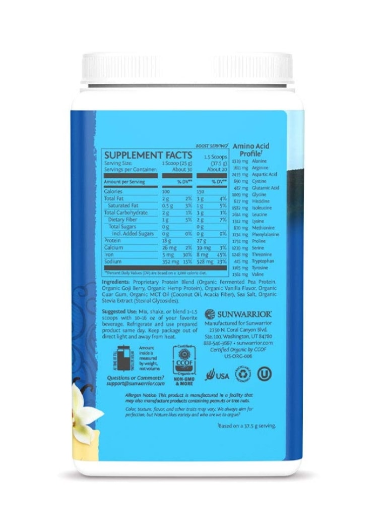 Bột protein hữu cơ Sunwarrior. vị Natural