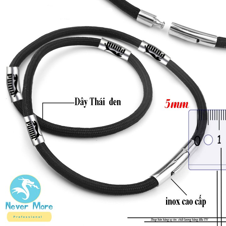 Dây chuyền Dù Thái cao cấp màu đen khóa Vip bọc khoen P cách điệu siêu đẹp, chuẩn thời trang