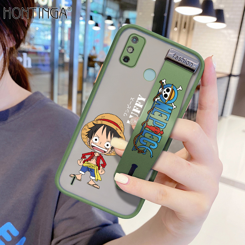 Hontinga Casing Case For Tecno Spark 6 Go Case KE5j KE5K Case Shockproof Frosted Cartoon Anime Case Luffy Transparent Phone Casing Full Back Cover Lens Camera Protector Cases Hard Case