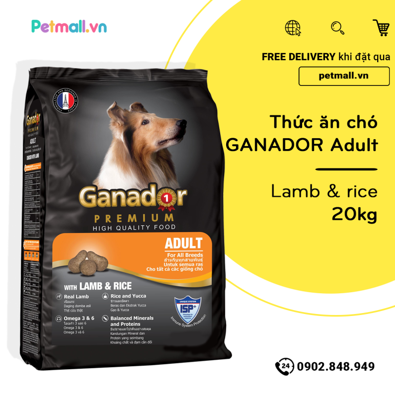 Thức ăn chó GANADOR Adult 20kg - Lamb & rice PETMALL.VN