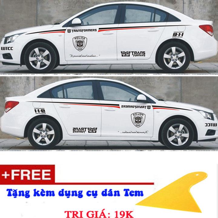 Bộ Tem dán 2 bên sườn Ô tô mẫu D-80 - Tặng kèm dụng cụ dán Tem - Mầu Đen Đỏ