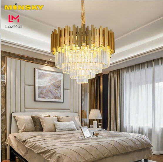 Đèn thả mâm MONSKY TANON pha lê loại tròn D500 kiểu dáng sang trọng trang trí nội thất hiện đại - .
