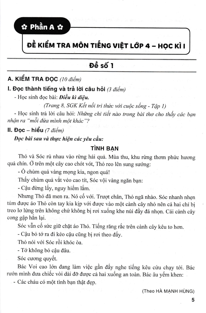 BỘ ĐỀ KIỂM TRA MÔN TIẾNG VIỆT LỚP 4 - TẬP 1 (DÙNG KÈM SGK KẾT NỐI TRI THỨC VỚI CUỘC SỐNG)