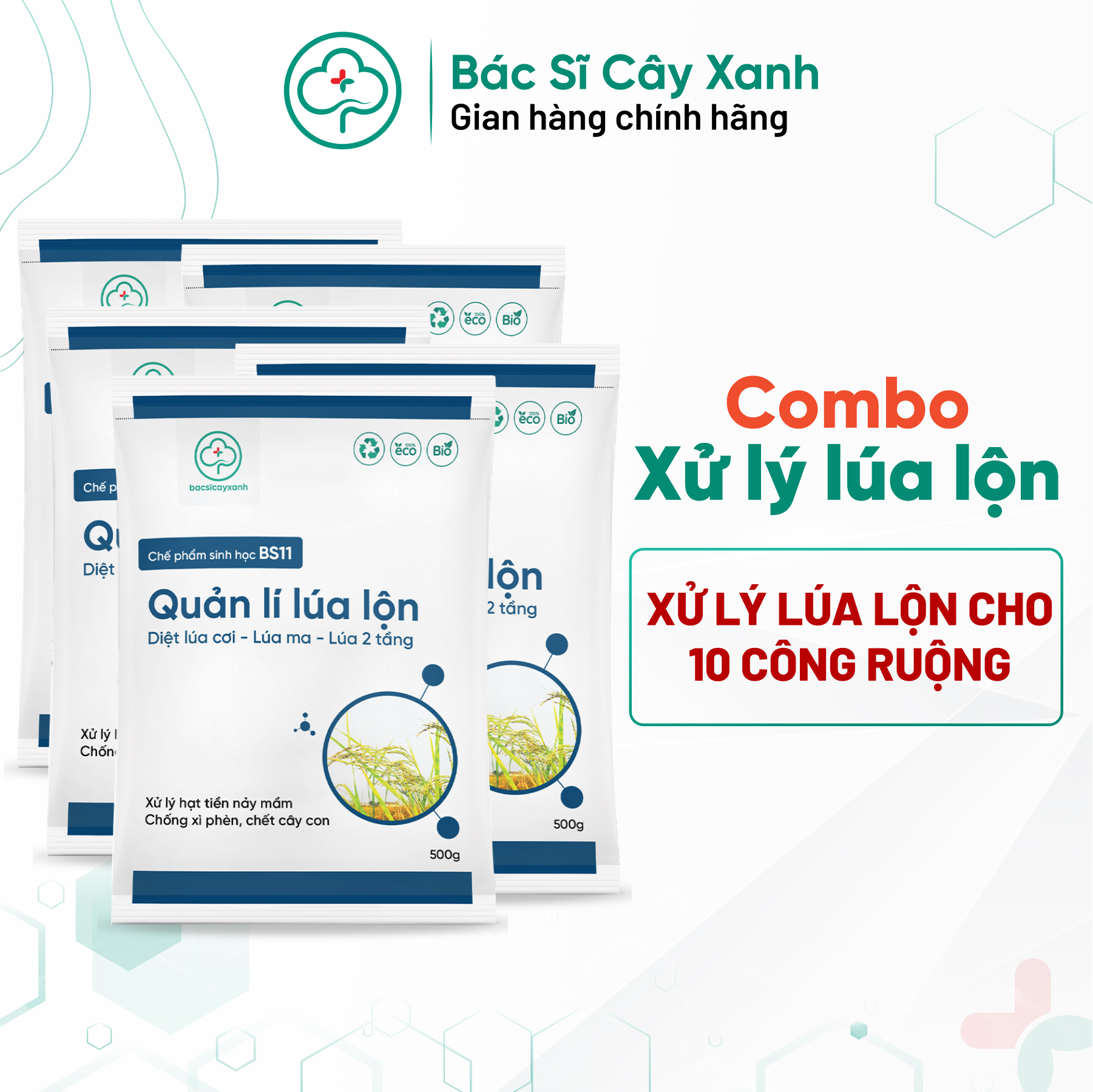 Combo 5 Gói Quản Lý Lúa Lộn Lúa Cỏ Lúa Ma BS11 500g - Chống Xì Phèn Không Ảnh Hưởng Lúa Sạ - Bác Sĩ Cây Xanh