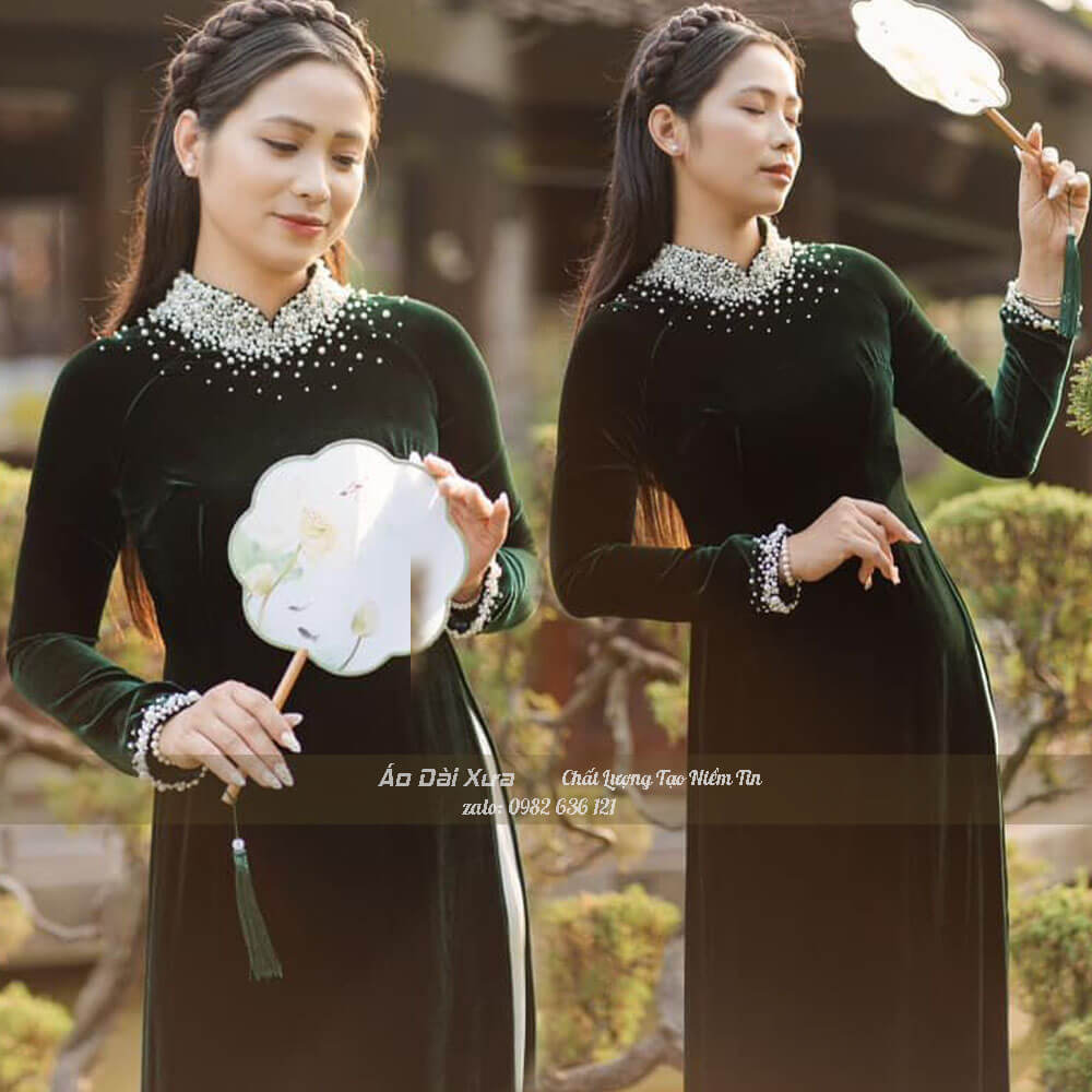Áo dài bà sui nhung đính đá cao cấp size lớn lc05r
