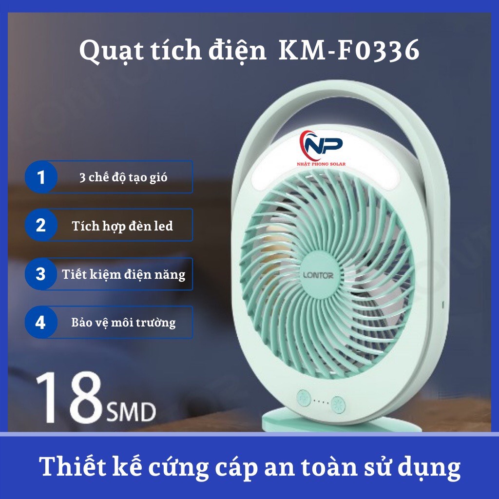 Quạt tích điện pin trâu , quạt tích điện loại tốt , quạt tích điện có đèn , quạt tích điện đa năng , Quạt tích điện mini KM - F0336 tích hợp đèn học, đèn ngủ thời gian sử dụng từ 5-7h siêu tích điện