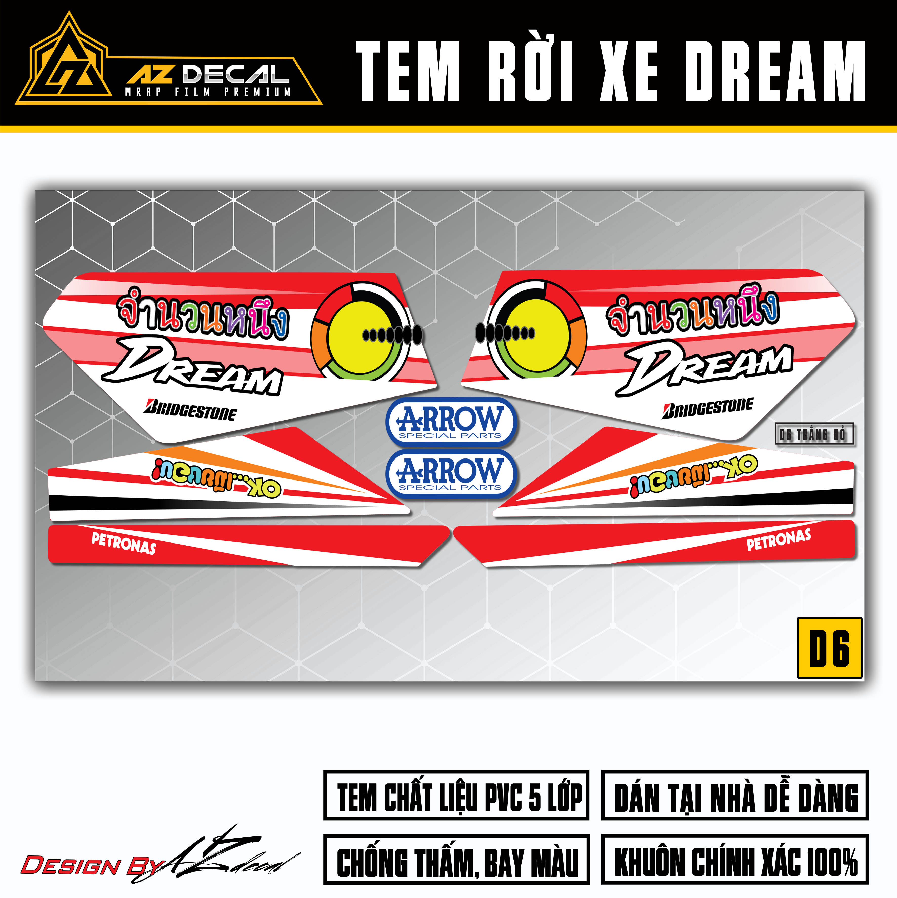 Tem Rời Xe Dream Thái Và Việt Mẫu Thiết Kế Cách Điệu Độc Đáo | D6 | Tem Chế Chất Liệu Tem Cao Cấp Chống Nước, Chống Phai Màu - Azdecal