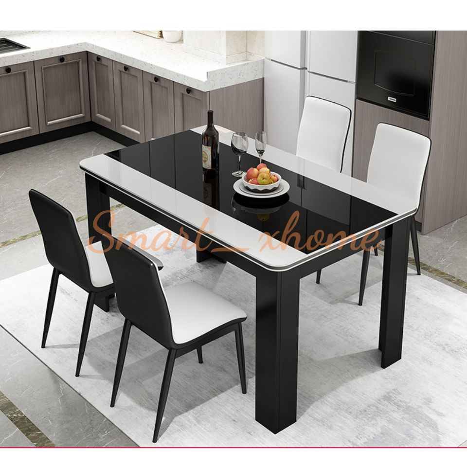 RE0687-RE0707 Bộ bàn ăn hiện đại 4-6 người tiết kiệm cho căn hộ nhỏ- hình chữ nhật mặt kính cường lực Smart_xhome