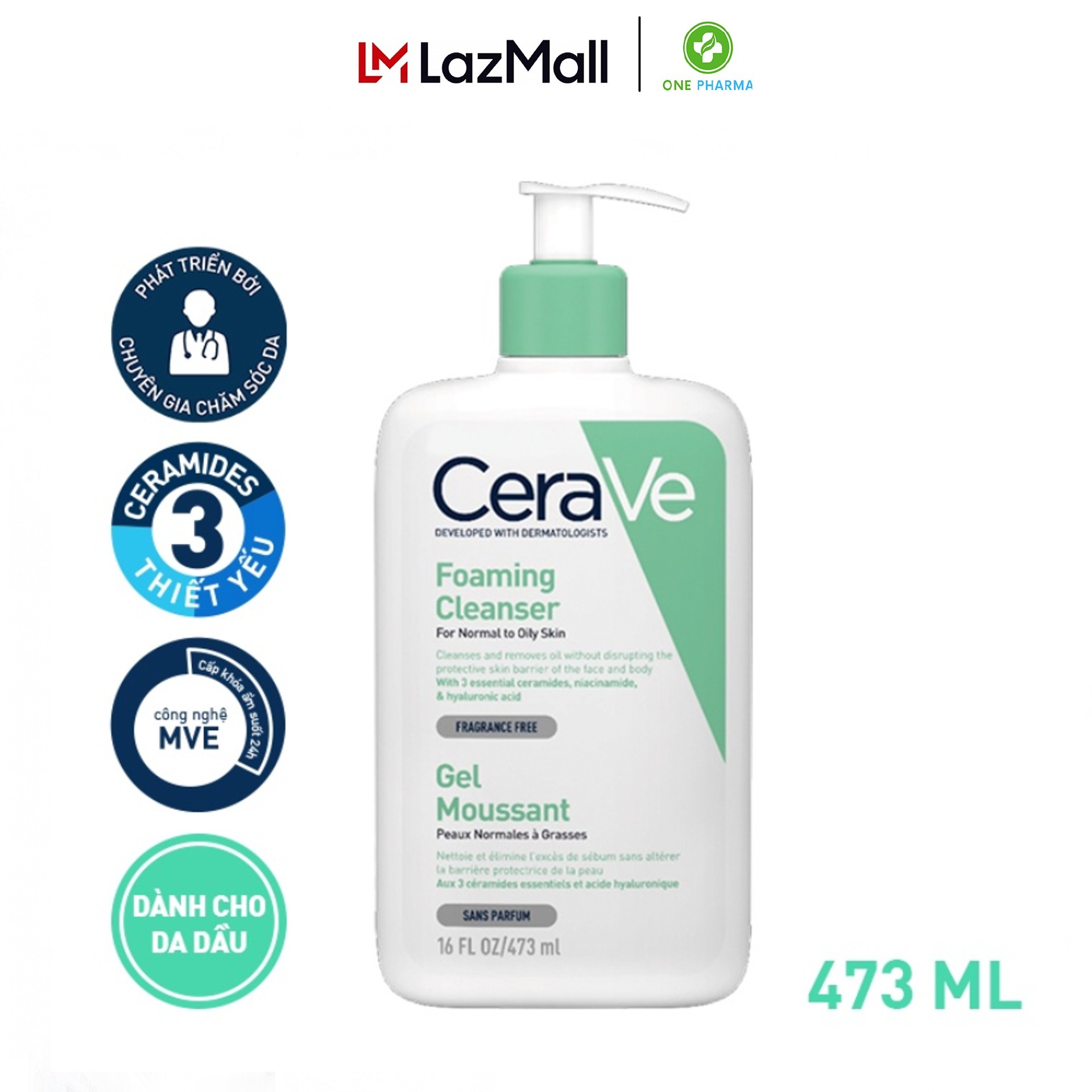 Facial Cleanser CeraVe for normal and oily skin CeraVe foaming facial cleanser 473ml, 263ML, 88ml