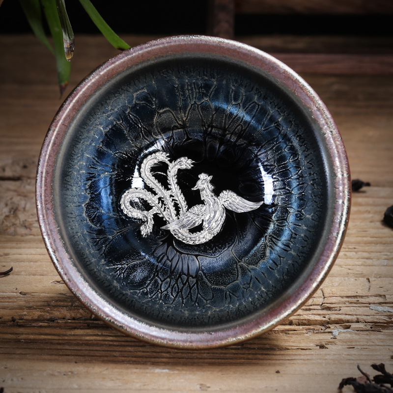 Chén Thiên Mục Du Trích gắn linh vật bằng bạc 925