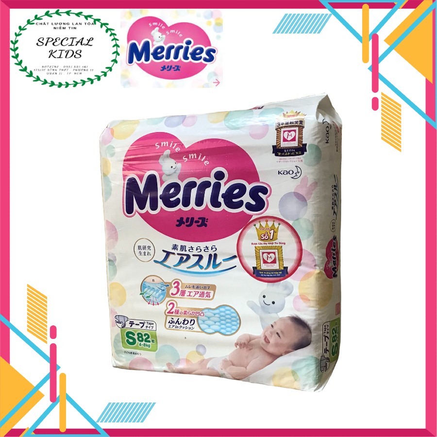 [Freeship 50K] [TEM PHỤ CHÍNH HÃNG KAO]Tã/Bỉm DÁN Merries nội địa Nhật Size S82 ( 4-8kg)