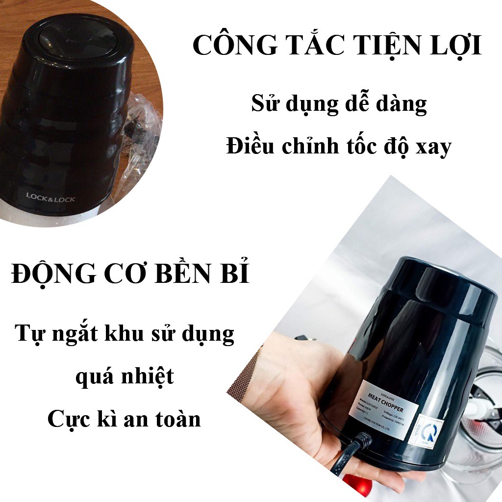 Máy Xay Thịt Lock&Lock Ejm156Blk 1Lít Cối Thủy Tinh.