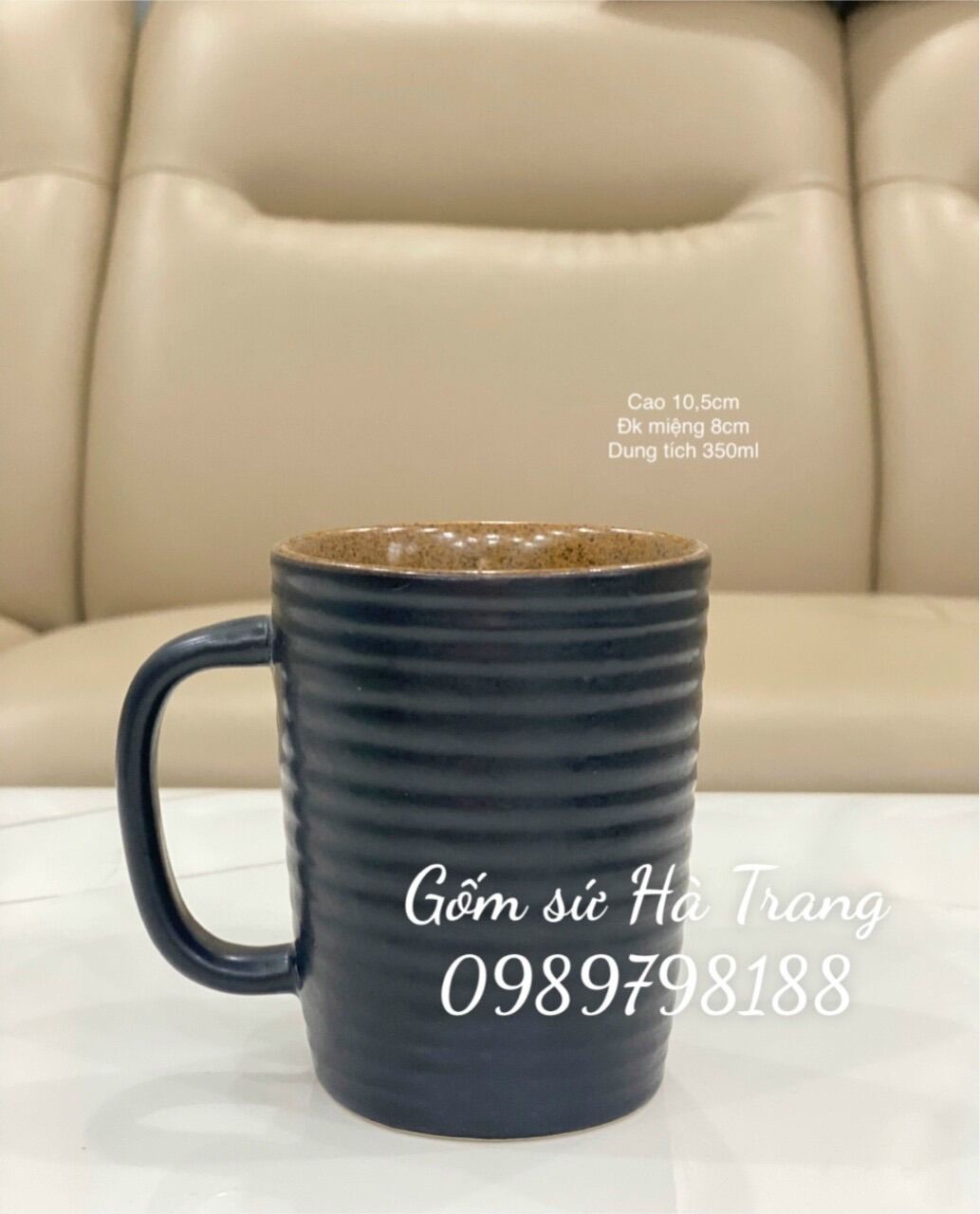 Cốc sứ bát tràng men đen lòng nâu dung tích 350ml - trung hanh bat trang ceramics