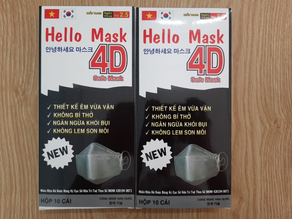 Hộp 10 chiếc Khẩu Trang 4D Hello Mask - màu đen