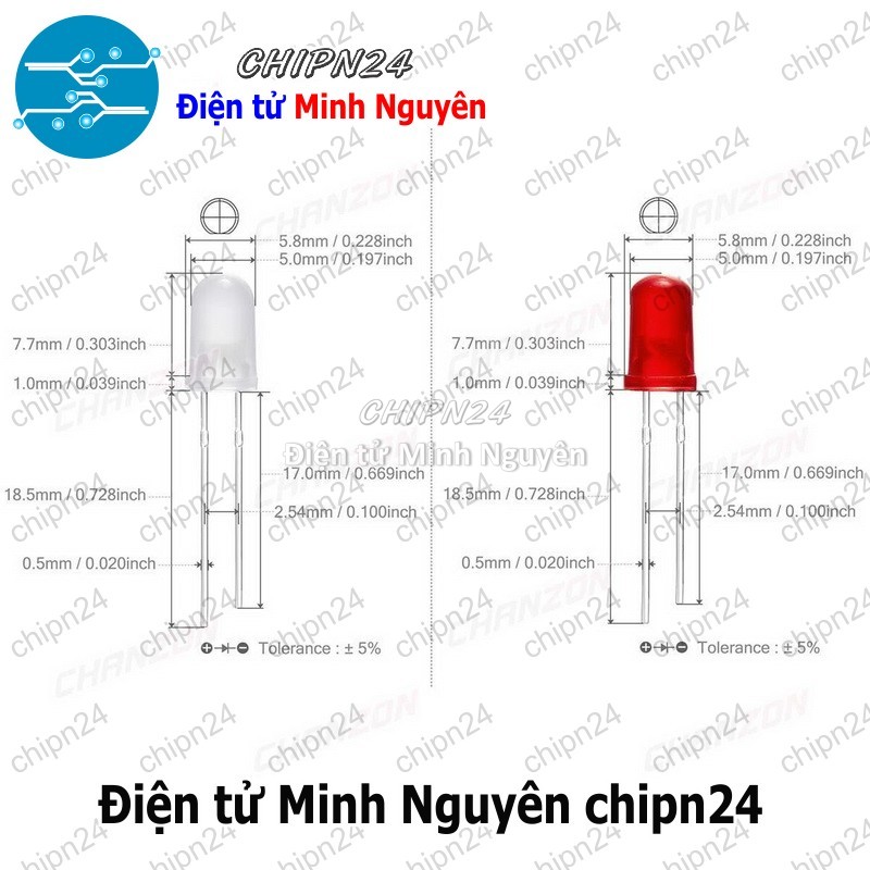 [50 con] (TK2) Led 5mm Vỏ Đục Màu ra Màu (Đỏ/Vàng/Xanh Lá/Dương/Trắng/Cam) - [Chọn Loại] - HHH.00164