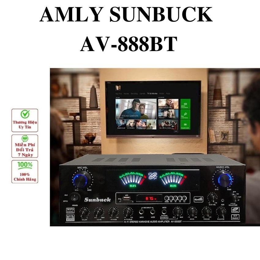 Amply karaoke bluetooth, Amply 5.1 Sunbuck AV-888BT - Bảo hành 12 tháng - Công suất cao, 7 kênh, bộ khuếch đại công suất màn hình hiển thị kép hifi AV amp loa hỗ trợ 3 mic FM AUX USB SD điều khiển từ xa