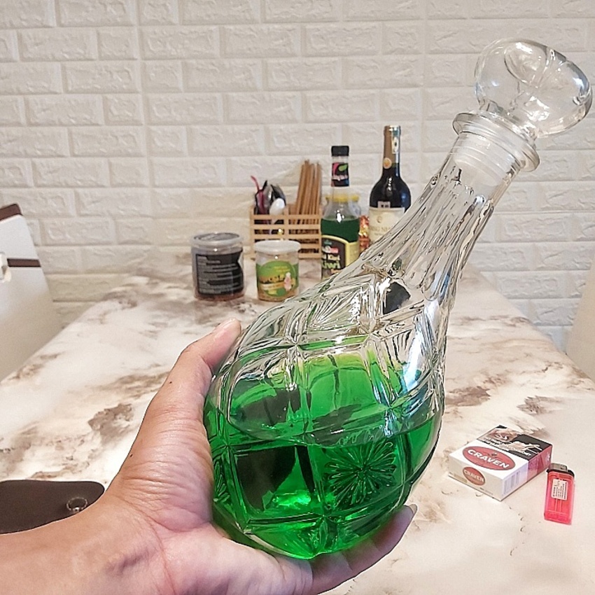 glass bottle 1000ML – Water drop shape – PineApple Design – A5 pattern - 1 bottle