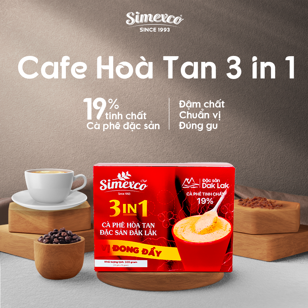 Cà phê hòa tan Simexco 3in1 Cà phê sữa (20 gói x 16g)