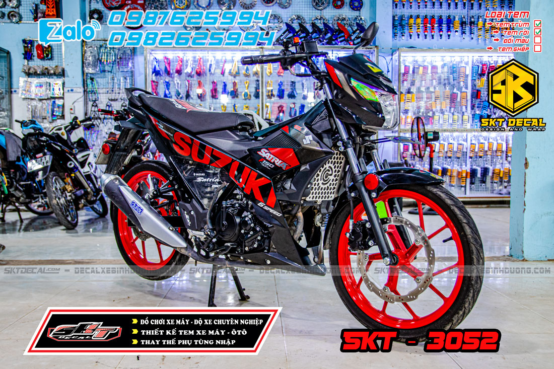 Tem rời xe satria đen đỏ phong cách zin