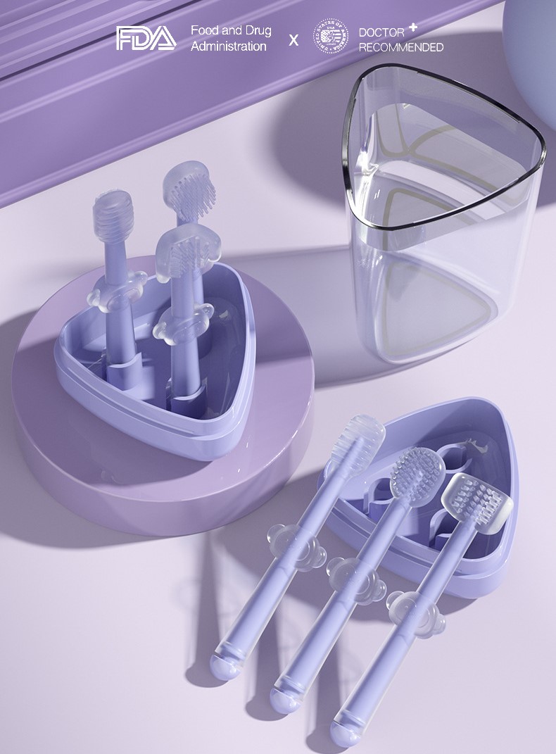 Set 3 Bàn Chải Răng Lưỡi Silicone Phù Hợp 3 Giai Đoạn Phát Triển Răng Nướu
