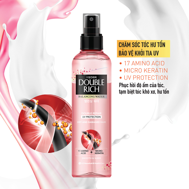 Xịt nước dưỡng tóc Double rich 250ml chăm sóc tóc hư tổn Double Rich Balancing Water Revitalize 250ml (Hồng)