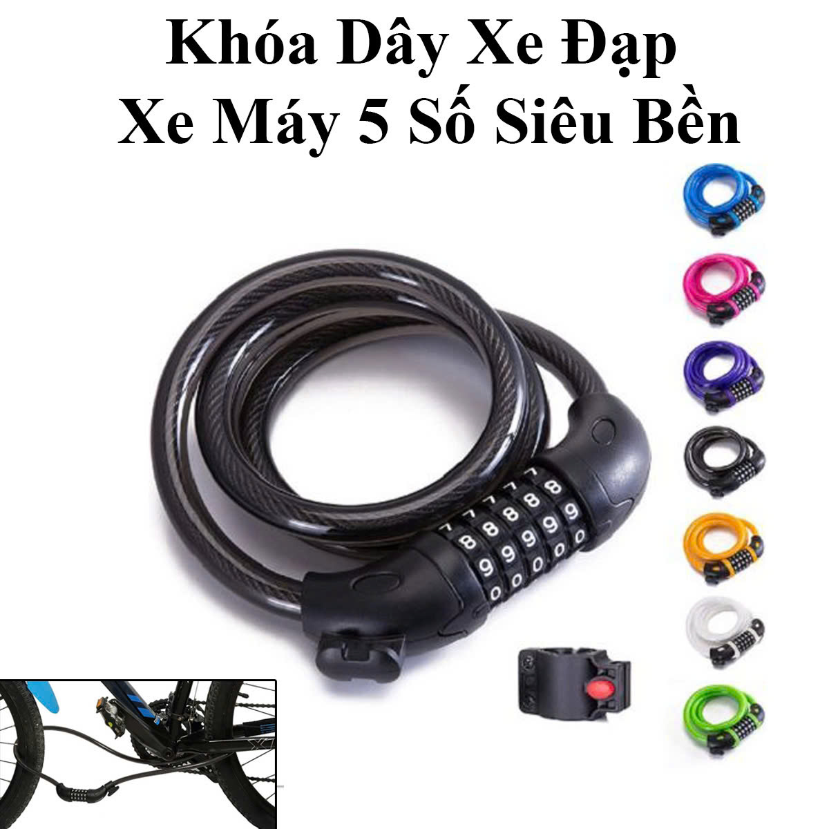Khóa Dây Xe Đạp Xe Máy 5 Số
