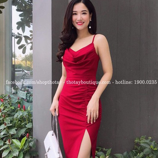 [HCM]Đầm ôm 2 dây xẻ tà