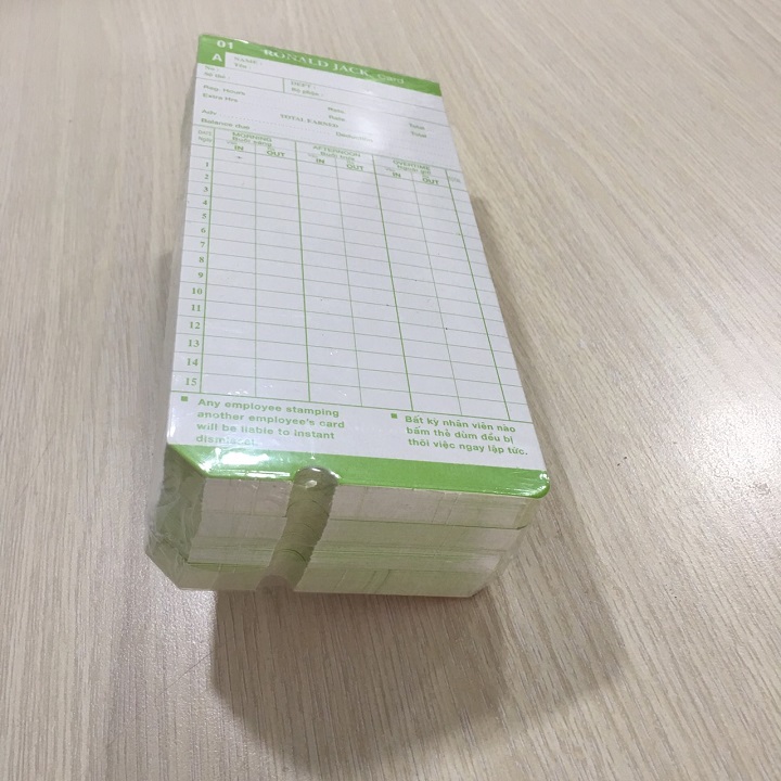 [ 5 xấp] Thẻ giấy chấm công dày Ronald Jack