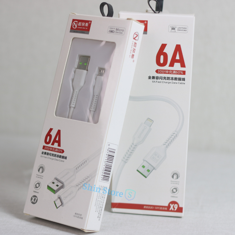 Dây sạc, Cáp sạc CNS 6A Micro & Lightning & Type-C cho iPhone/Samsung/Xiaomi/Oppo/Huawei.