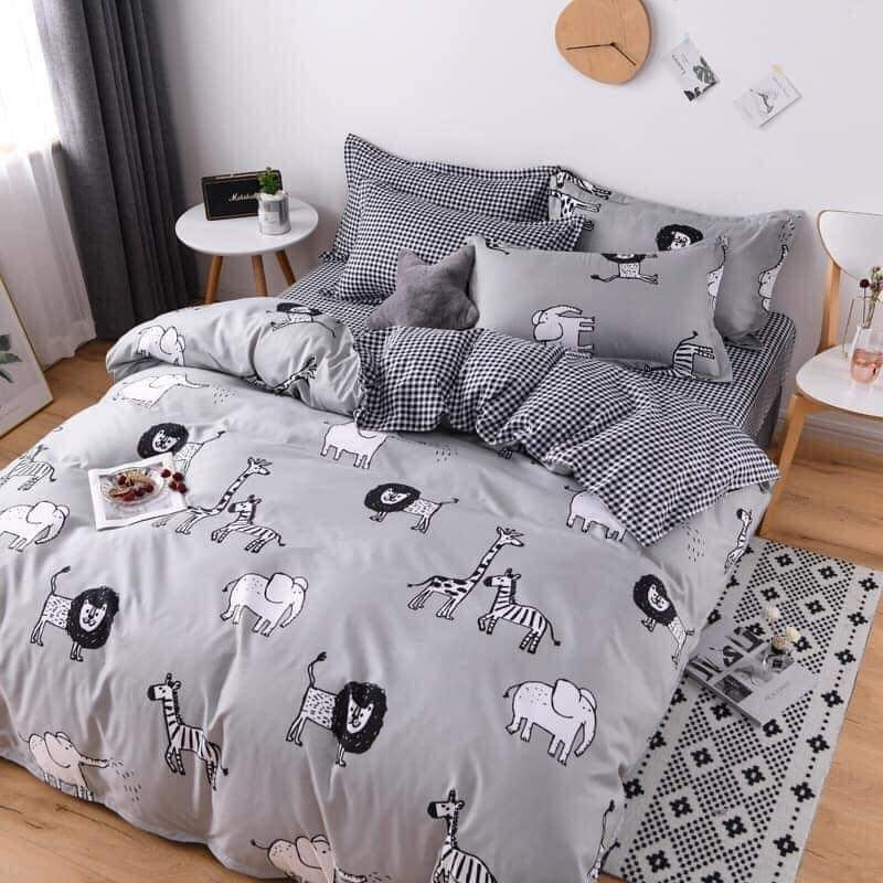Bộ ga gối vỏ chăn 5 món poly cotton mẫu Robot Đen